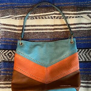 Montana West Turquoise, Orange, and Brown Chevron Shoulder Western Cowgirl Bag